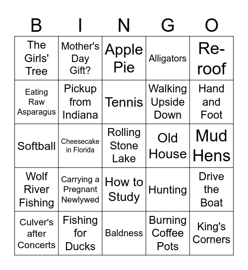 Fond Memories Bingo Card