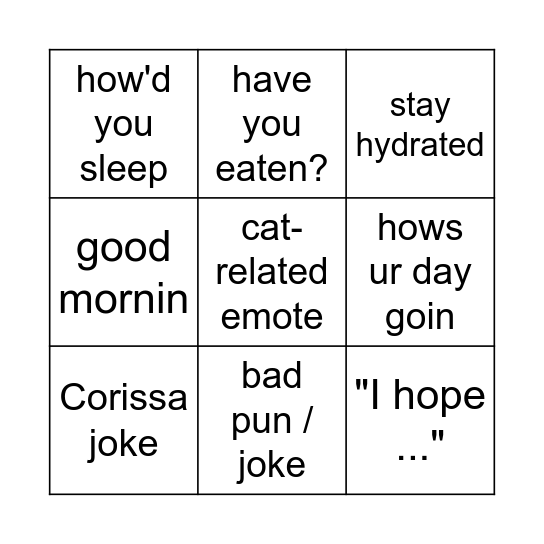 Pensive Bingo Card