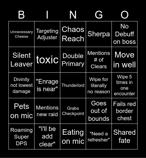 Untitled Bingo Card