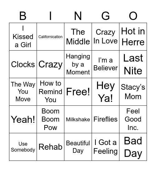 The 00’s Bingo Card