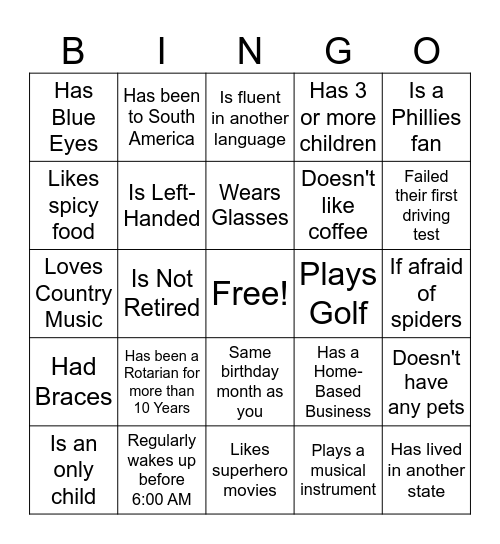 ROTARY SOCIAL BINGO Card