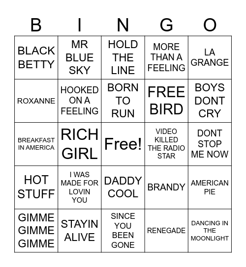 ALL OUT OF THE 70S Bingo Card