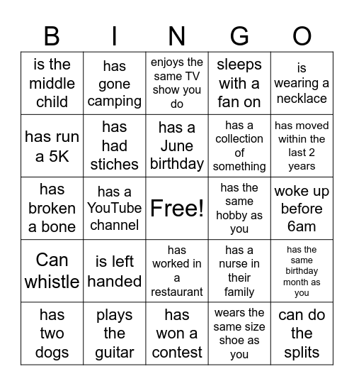 Human Bingo Card