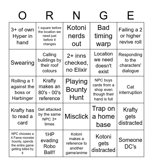 K&K 100% Orange Juice Bingo Card