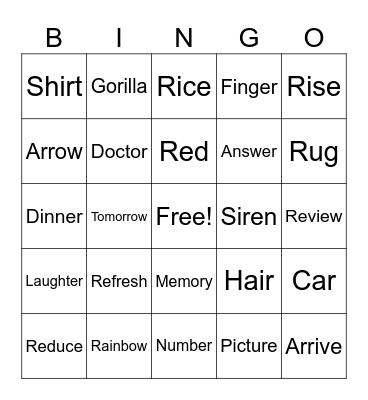 'r' Bingo Card