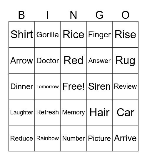 'r' Bingo Card