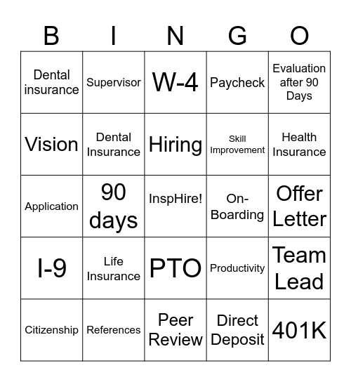 1st 90 Days Bingo Card