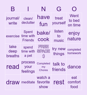 SELF CARE Bingo Card