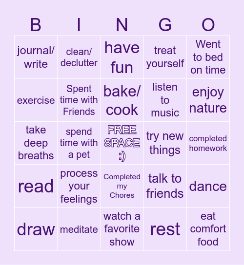 SELF CARE Bingo Card