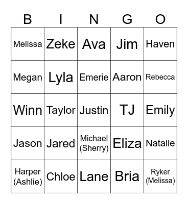 Terry Family Bingo Card