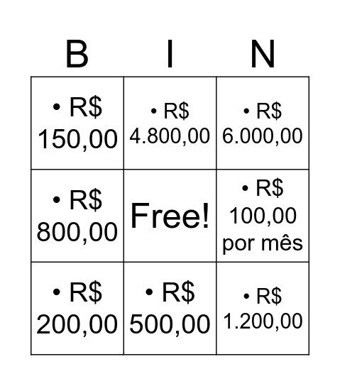 BINGO EDUCAÇÃO FINANCEIRA Bingo Card
