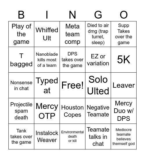 Overwatch Bingo Card