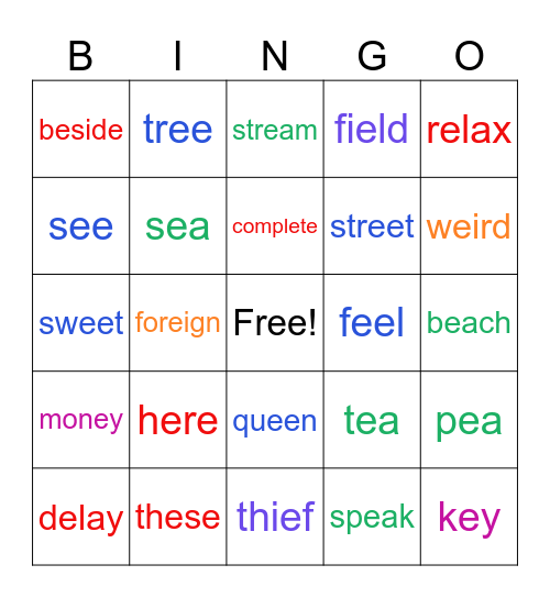 /ē/ words Bingo Card
