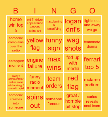 spanish gp bingo Card