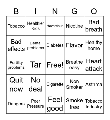 NO SMOKING Bingo Card