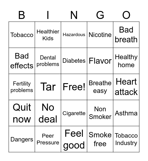 NO SMOKING Bingo Card