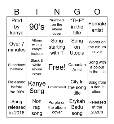 Music Bingo Card