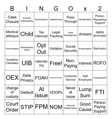 StanCo DCSS Child Support Bingo Card