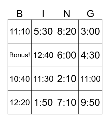 Time Bingo Card