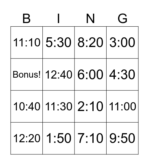 Time Bingo Card