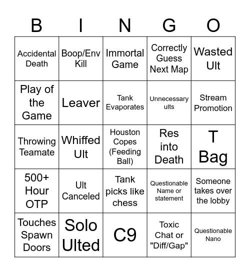 Overwatch Bingo Card