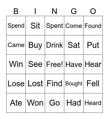Irregular Past Verbs Bingo Card