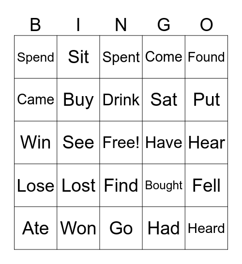 Irregular Past Verbs Bingo Card