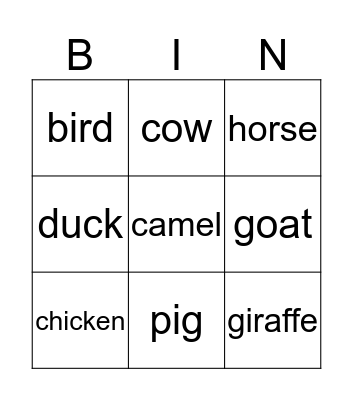 animals Bingo Card