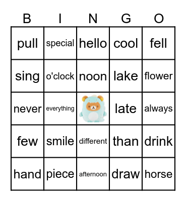 Unit 19 Bingo Card
