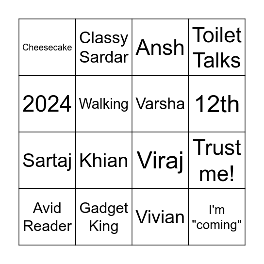 Tej's Fifth Inning Bingo Card