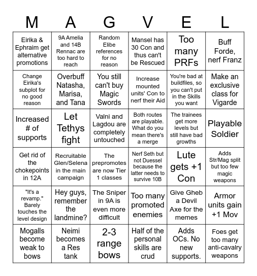 It's Your First FE8 Hack, Charlie Brown Bingo Card