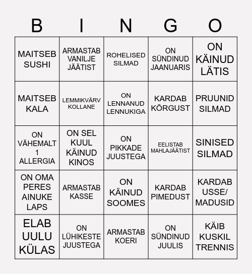 "SAAME TUTTAVAKS" BINGO Card