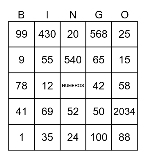 NUMEROS Bingo Card