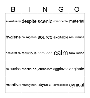 Reading Bingo Card