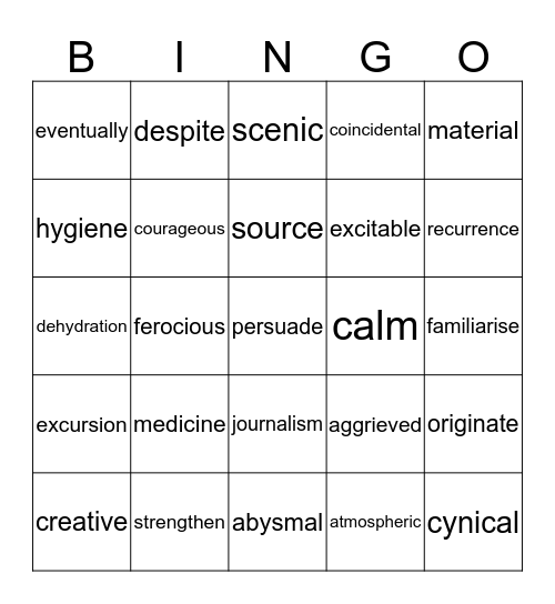 Reading Bingo Card