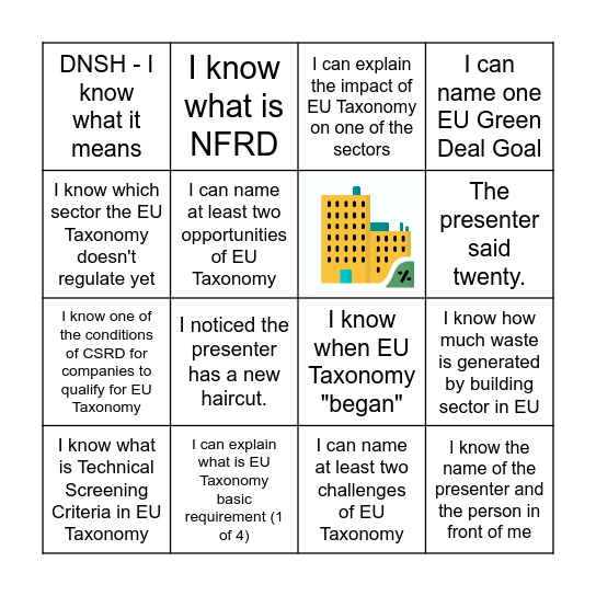 EU TAXONOMY BINGO Card