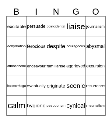 Reading Bingo Card