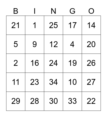 Test card Bingo Card