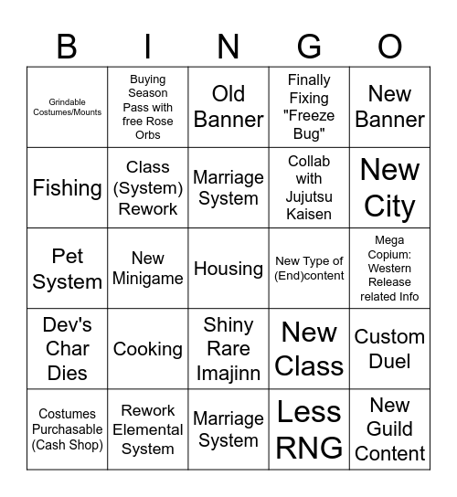 BP Dev Stream Bingo Card