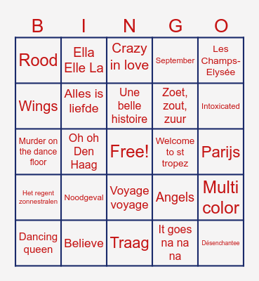Ro's 21 diner foute muziek bingo Card