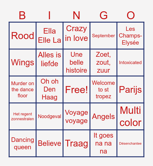 Ro's 21 diner foute muziek bingo Card