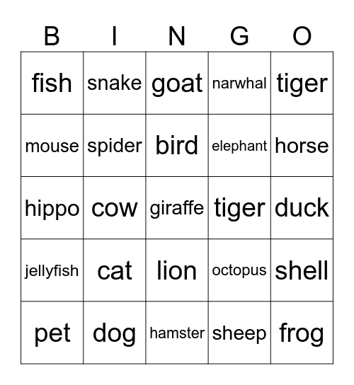 animals Bingo Card