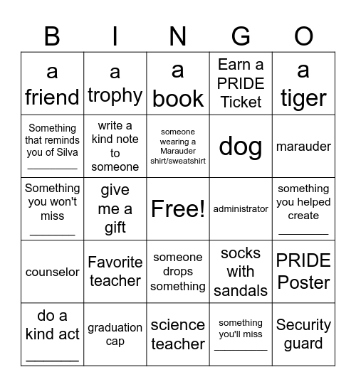 Williamson Senior BINGO Card