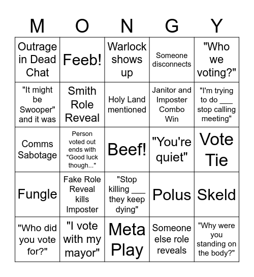 Mongy Monday Bingo Card