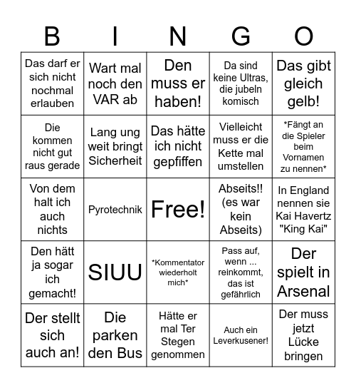 Fußball Bingo Card