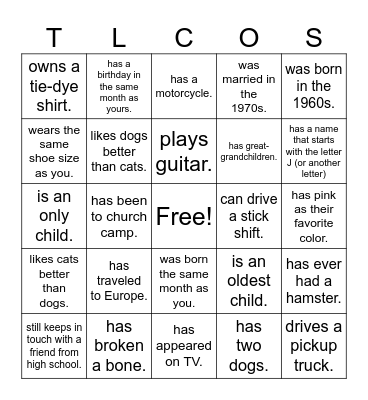 The LCOS Bingo! Bingo Card