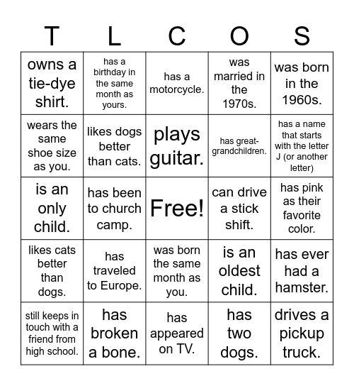 The LCOS Bingo! Bingo Card