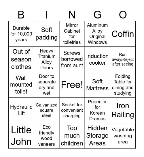 Home Design Bingo Card