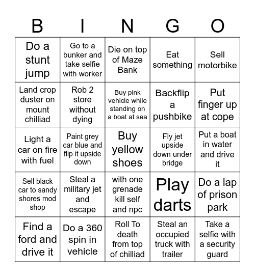 GTA BINGO Card