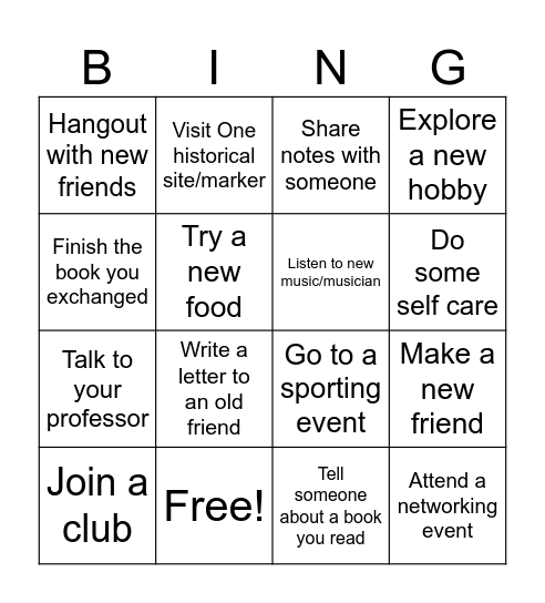 college  Bingo Card
